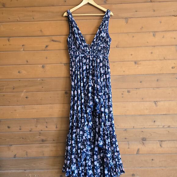 Mac Duggal Navy Multi Floral Sleeveless 50659 Dress 8 Prom Homecoming Vneck - Picture 2 of 11